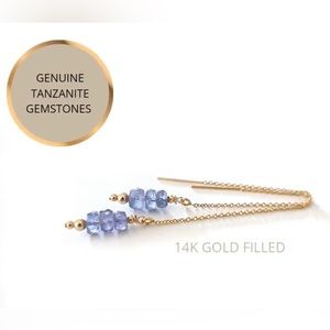 Real Tanzanite Gemstone Drop Threader Earrings in 14k Gold Filled Chain.